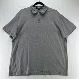 Polo Ralph Lauren Shirt Mens Sz L Stripe 1/4 Zip Short Sleeve Cotton Black White